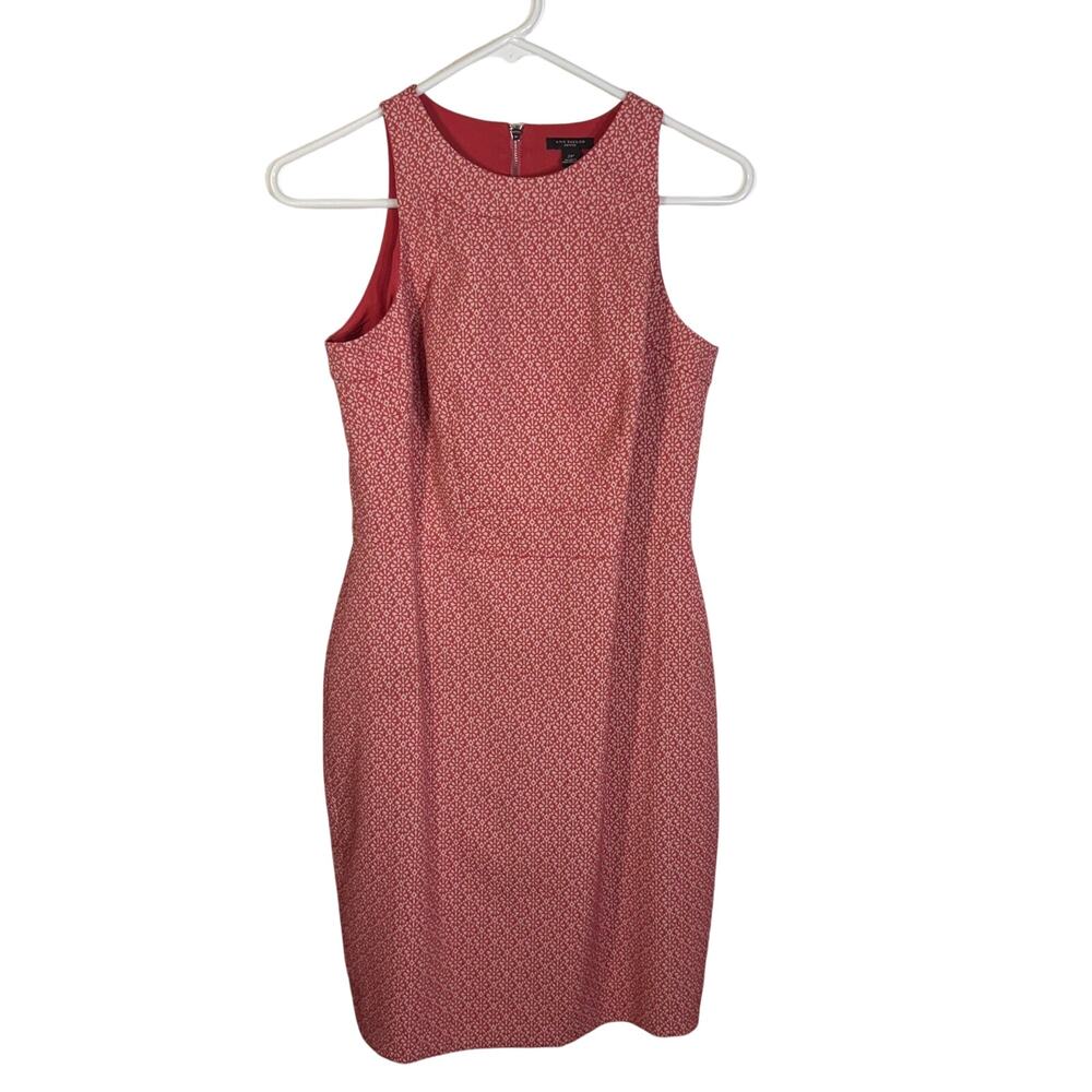 Ann Taylor Petite 2P Red Pattern Sheath Dress Sleeveless Back Zip